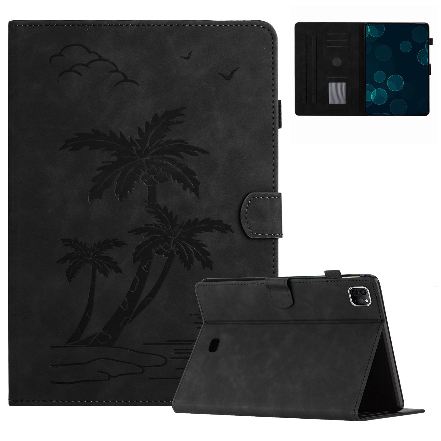 For iPad Pro 11-inch (2018) / (2020) / (2021) / (2022) / Air (2020) / Air (2022) Card Holder Coconut Tree Imprinted Leather Tablet Cover For iPad Pro 11-inch (2018) / (2020) / (2021) / (2022) / Air (2020) / Air (2022) Card Holder Coconut Tree Imprinted Leather Tablet Cover